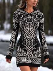 Mini-robe décontractée pour femme, style viking vintage, motif loup