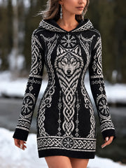 Mini-robe décontractée pour femme, style viking vintage, motif loup