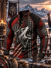 Haut viking à manches longues et col rond pour homme, imprimé
