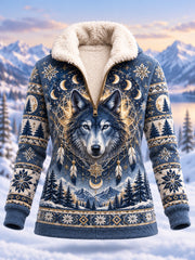 Top Femme Animaux Nordiques En Automne Et Hiver Col En Fourrure