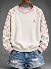 Sweat-shirt à manches raglan décontracté à motif de ruban de charité rose et rose pour femme