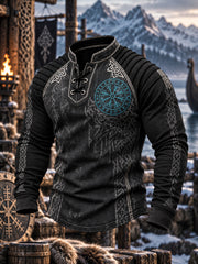 Haut viking à manches longues et col rond pour homme, imprimé