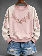 Sweat-shirt décontracté à manches raglan pour femme, motif rose et ruban de la solidarité rose