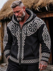 Vintage Viking Vegvisir Celtic Knot Imprimer Zip-Up Hoodie Homme