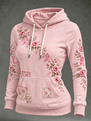 Sweat à capuche décontracté pour femme, motif rose et ruban de la solidarité rose