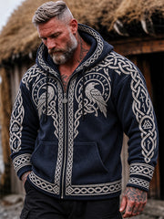 Sweat à capuche zippé à imprimé noeud celtique Viking Ravens pour homme