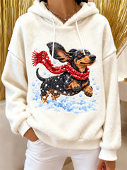 Sweat à capuche en flanelle imprimé chien mignon pour femmes