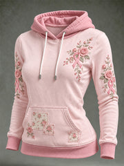 Sweat à capuche décontracté pour femme, motif rose et ruban de la solidarité rose