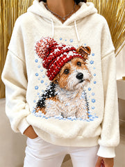 Sweat à capuche en flanelle mignon avec imprimé chien pour femme