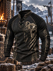Haut viking à manches longues et col rond pour homme, imprimé