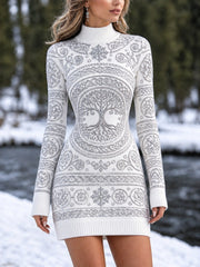 Robe pull col montant élégante pour femme, motif arbre de vie viking et nœud celtique