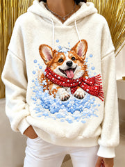 Sweat à capuche en flanelle mignon avec imprimé chien pour femme