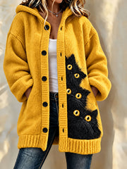 Manteau long pour femme avec impression artistique de chat mignon