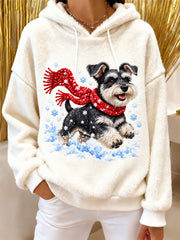 Sweat à capuche en flanelle mignon avec imprimé chien pour femme