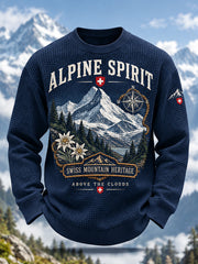 Sweat-shirt Homme Motif Alpine Graphique En Tricot Gaufré À Manches Longues