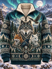 Chemise nordique à col montant en peluche pour homme, motifs animaux, automne-hiver