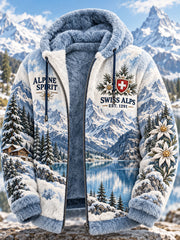 Veste à capuche en flanelle pour homme, imprimé à thème alpin