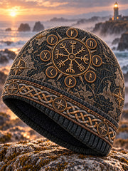 Bonnet tricoté unisexe viking nordique chaud pour le froid