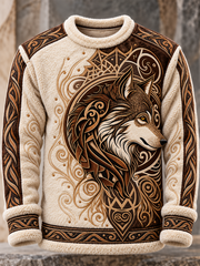Haut en flanelle à col rond pour homme, motif viking