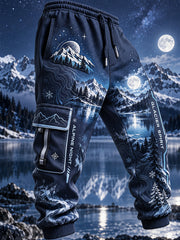 Pantalon cargo long à imprimé graphique sur le thème alpin pour homme
