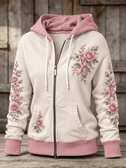 Sweat à capuche décontracté à motif floral et rose pour femme avec ruban de charité