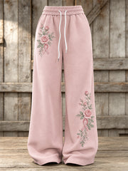 Pantalon de survêtement décontracté à motif de ruban de charité rose et floral pour femme
