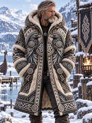 Sweat à capuche doublé polaire motif viking pour homme