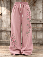 Pantalon de survêtement décontracté pour femme, motif floral rose et ruban rose de la solidarité