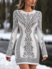 Ailes Viking Vintage Femme et noeud celtique Motif col rond pull style robe