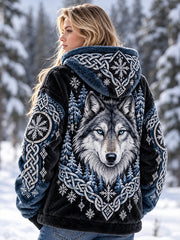 Sweat à capuche en flanelle à motifs d'animaux pour femme, collection automne-hiver nordique