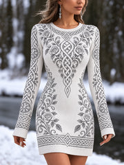 Robe pull col rond pour femme, motif vintage à roses vikings et nœuds celtiques