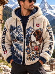 Veste à capuche Homme Motif Alpine Imprimé Doublée de Polaire
