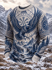 T-shirt à manches longues en gaufre imprimé viking pour homme