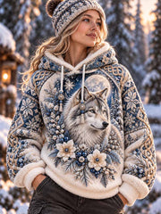 Sweat à Capuche Femme Motif Loup Nordique