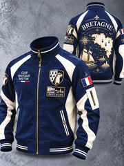 Veste décontractée zippée pour homme, imprimé patchwork breton français