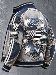 Veste zippée décontractée pour homme, style breton français vintage, motif patchwork