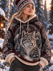 Sweat à Capuche Femme Motif Chat Nordique Imprimé