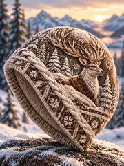Bonnet tricoté chaud aux motifs d’animaux pour l’automne et l’hiver scandinaves