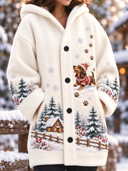 Manteau long en molleton composite décontracté pour femme hiver teckel imprimé chien amoureux