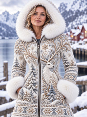 Veste à capuche pour femme, motifs animaux, collection automne-hiver nordique