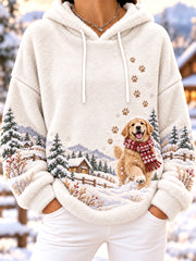 Femmes Mignon Hiver Golden Retriever Imprimer Chien Amoureux Casual Flanelle Hoodie