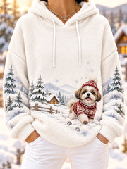 Femmes Mignon Hiver Shih Tzu Imprimer Chien Amoureux Casual Flanelle Hoodie