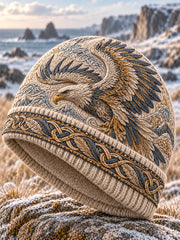 Bonnet tricoté unisexe à imprimé rétro de style viking nordique, chaud et résistant au froid
