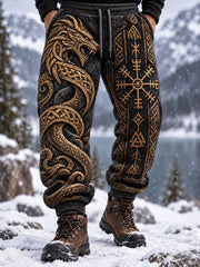 Pantalons en flanelle pour homme de style vintage, ornés de motifs d’inspiration viking