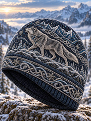 Bonnet tricoté unisexe à imprimé rétro de style viking nordique, chaud et résistant au froid