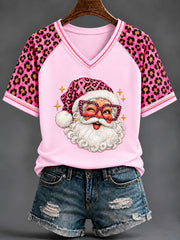 Women's Breast Cancer Awareness Santa Claus Wears Rose T-shirt à manches courtes
