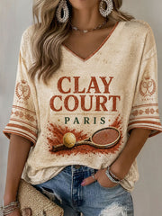 T-shirt Waffle Paris 2026 en coton pour femmes, pour terrains en terre battue