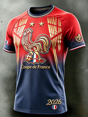 T-shirt décontracté à épaules tombantes pour homme, motif dégradé coq français
