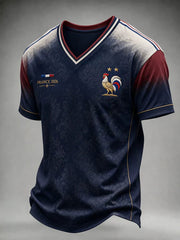 T-shirt à col en V pour hommes, motif fan de football français