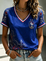 T-shirt femme France Football à col en V et épaules dénudées, manches courtes